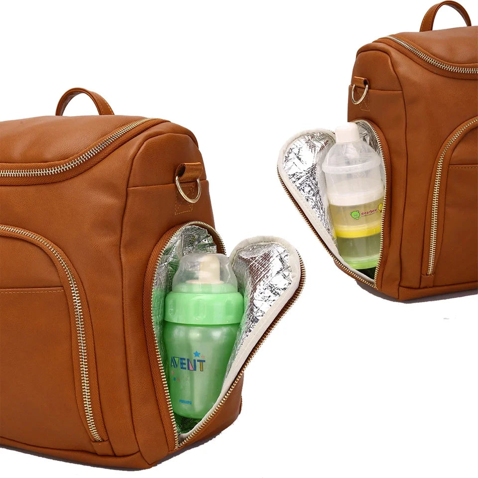 Sac à dos à langer en cuir PU, pratique et élégant