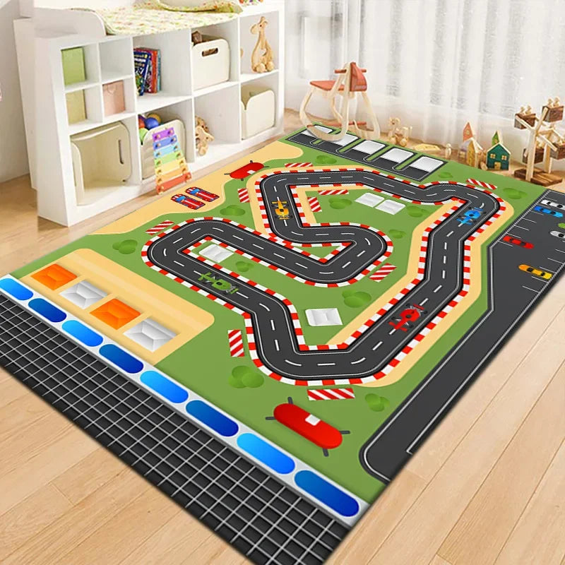 Tapis Voiture Enfant - Ville Miniature et Piste de Course en Polyester