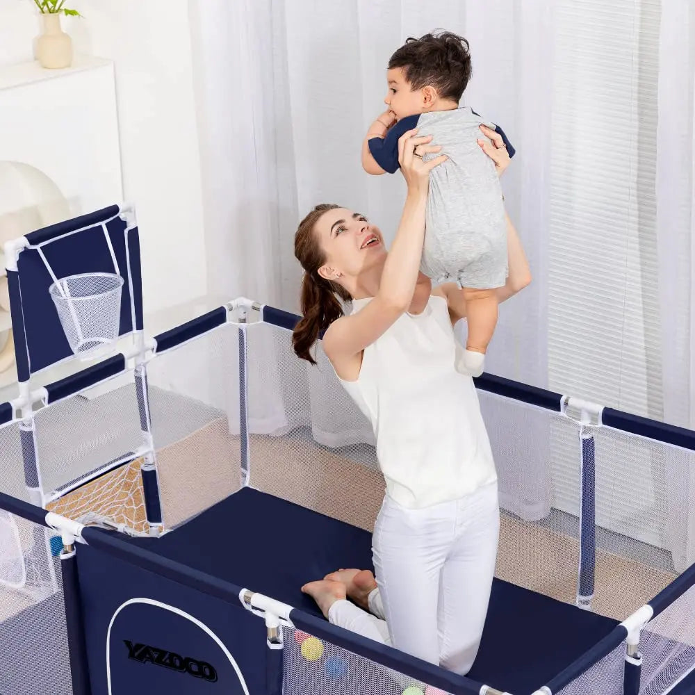 Parc Bébé Évolutif avec Panier de Basket - 6 mois à 6 ans, Espace de Jeu pour Enfants