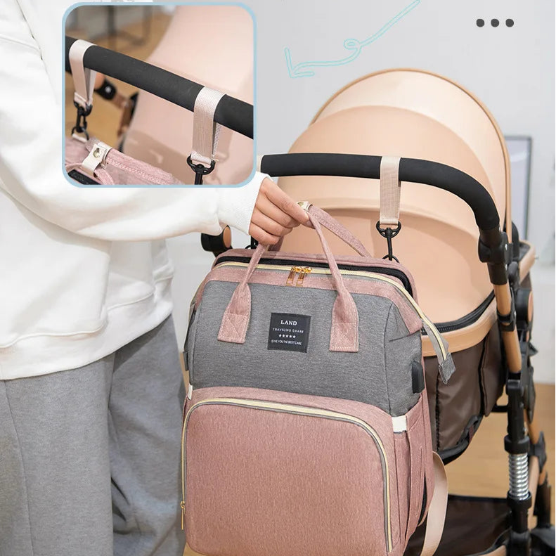 Sac à dos à langer pliable - Berceau nomade, grande capacité, design patchwork