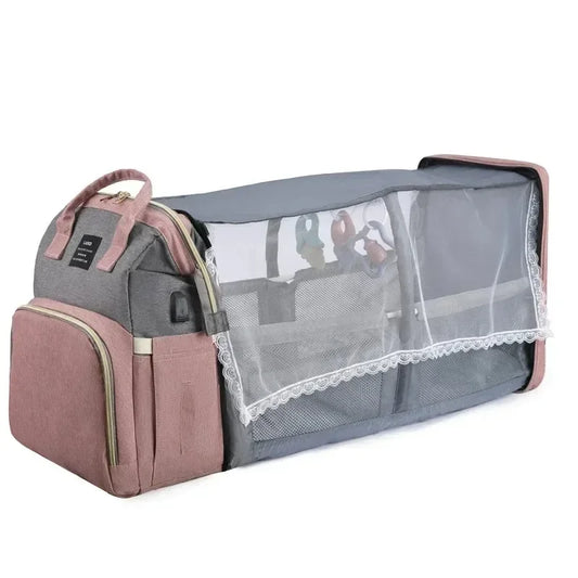 Sac à dos à langer pliable - Berceau nomade, grande capacité, design patchwork