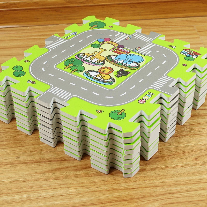 Tapis de jeu enfant routes - Dalles de Moquette, Créatif et Éducatif, 9 pièces