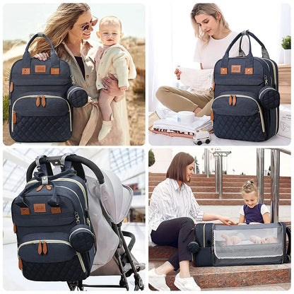 Sac à Dos à Langer Multifonctionnel avec Lit Pliant et Port USB pour Voyages