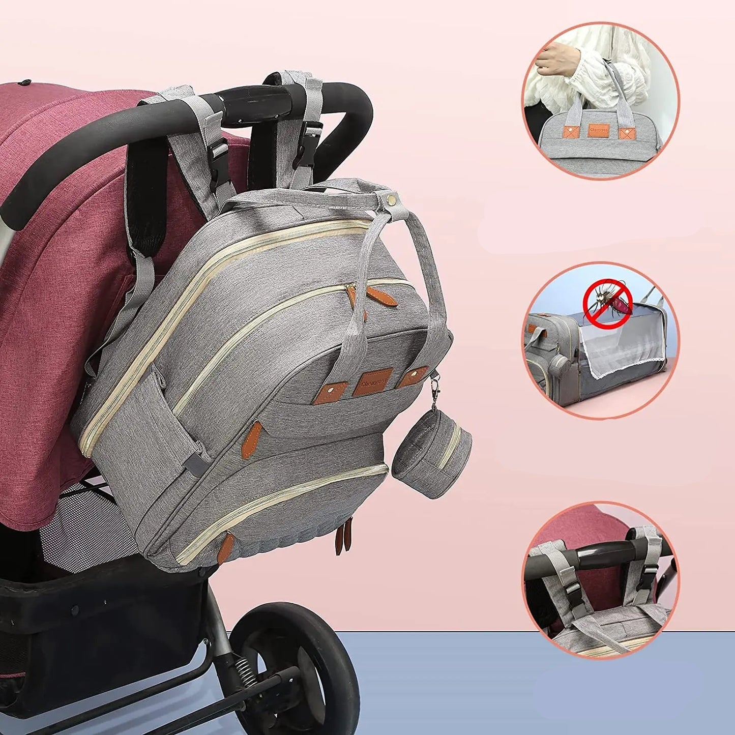 Sac à Dos à Langer Multifonctionnel avec Lit Pliant et Port USB pour Voyages