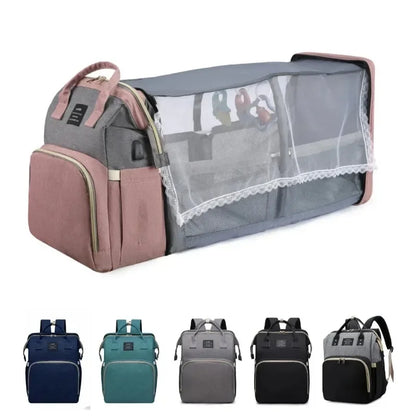 Sac à dos à langer pliable - Berceau nomade, grande capacité, design patchwork