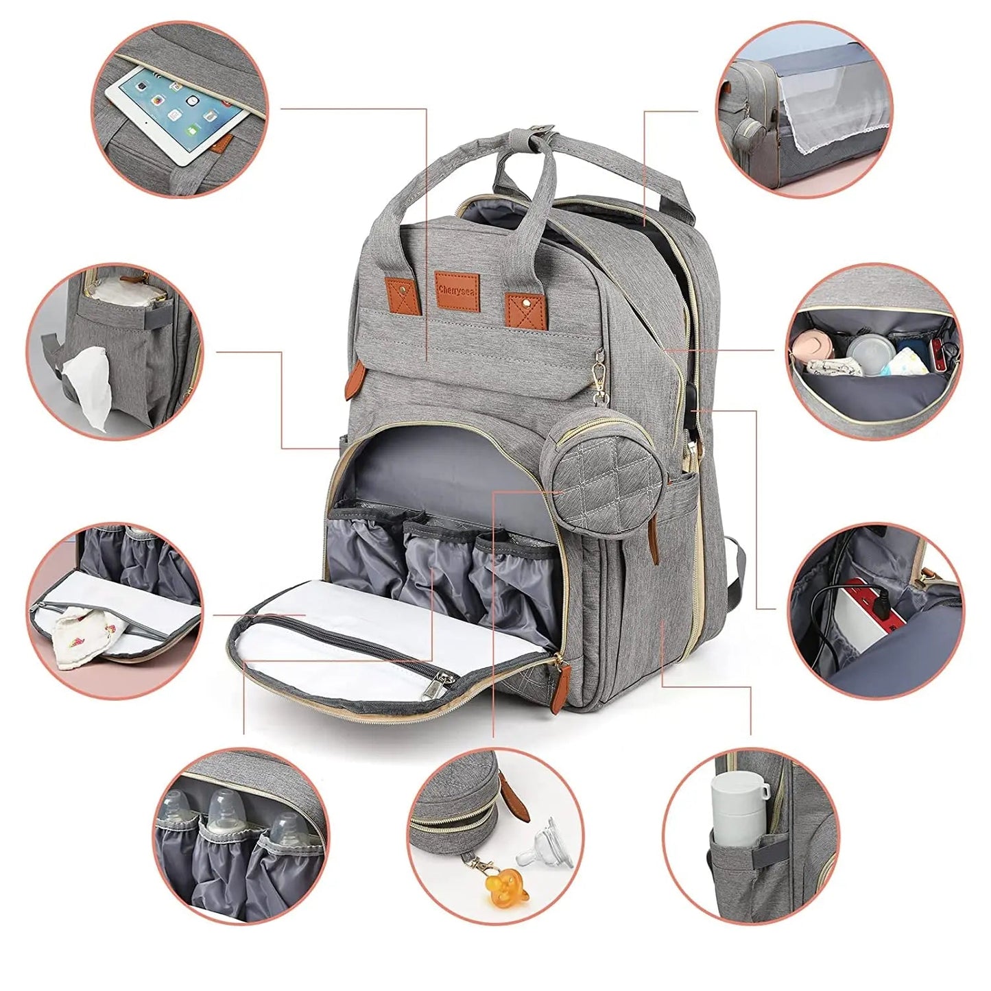 Sac à Dos à Langer Multifonctionnel avec Lit Pliant et Port USB pour Voyages